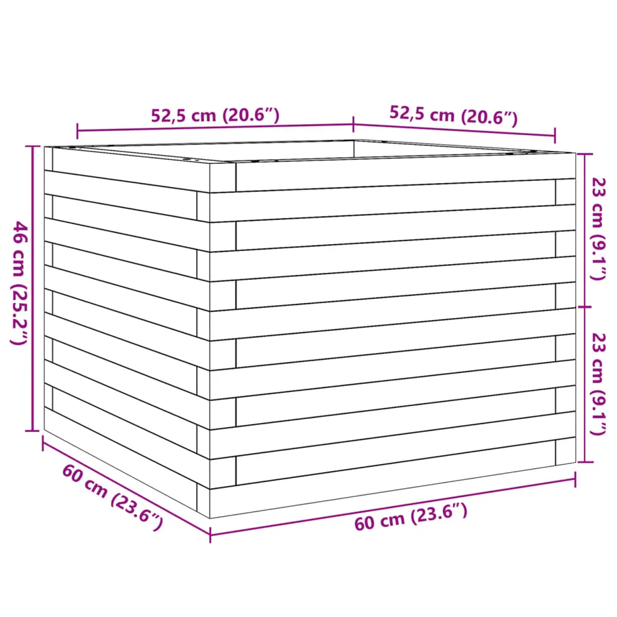 Jardinière cire marron 60x60x46 cm bois de pin massif - 10