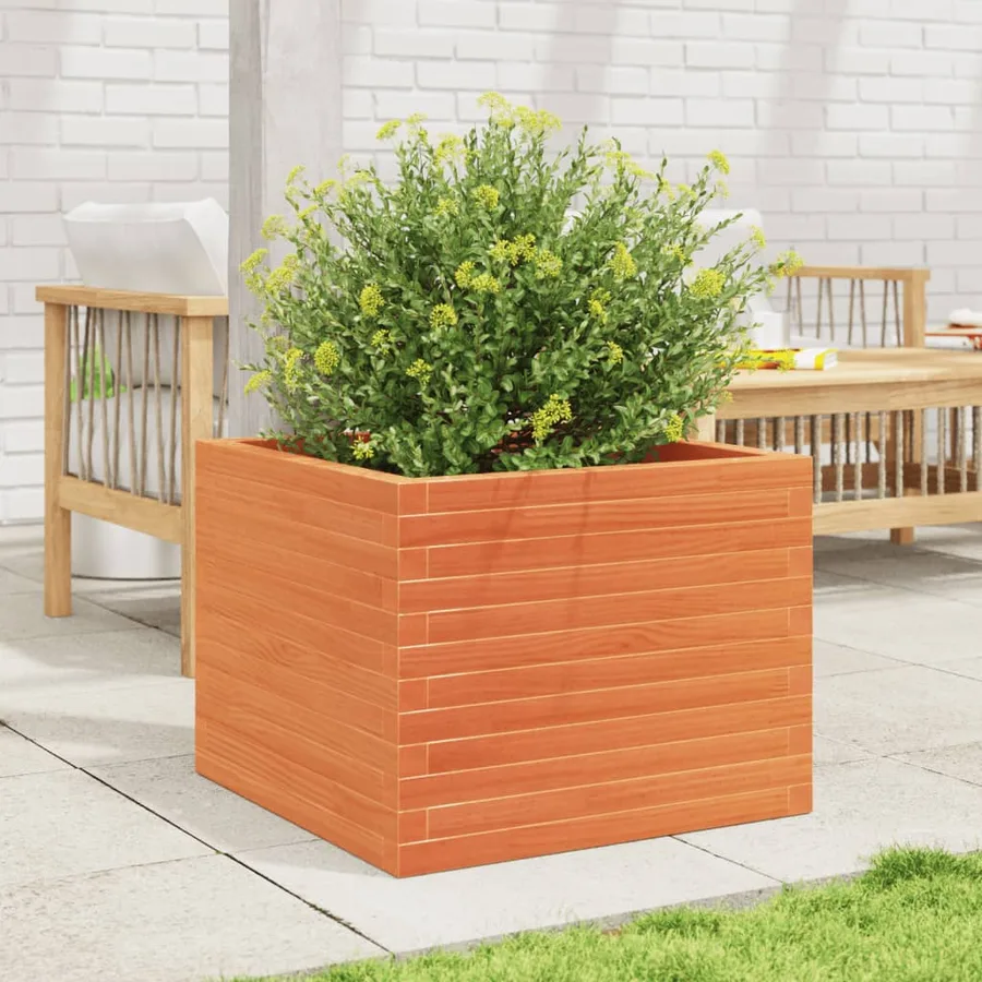 Jardinière cire marron 60x60x46 cm bois de pin massif - 3