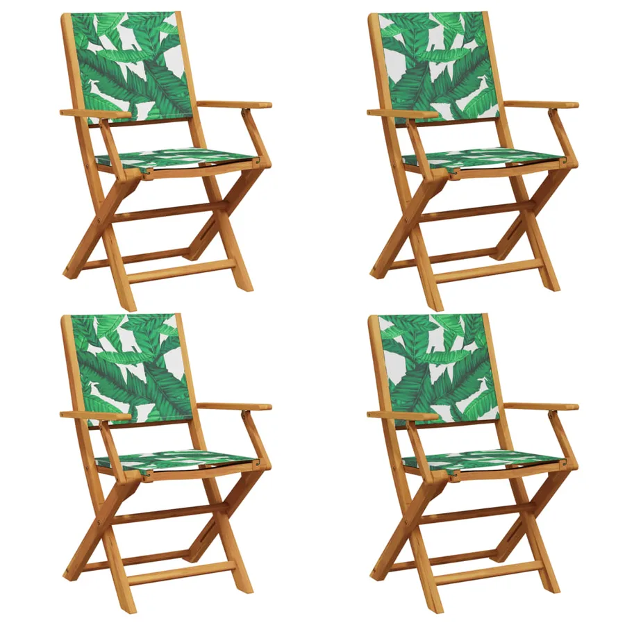 Chaises de jardin pliantes lot de 4 vert tissu et bois massif - 2