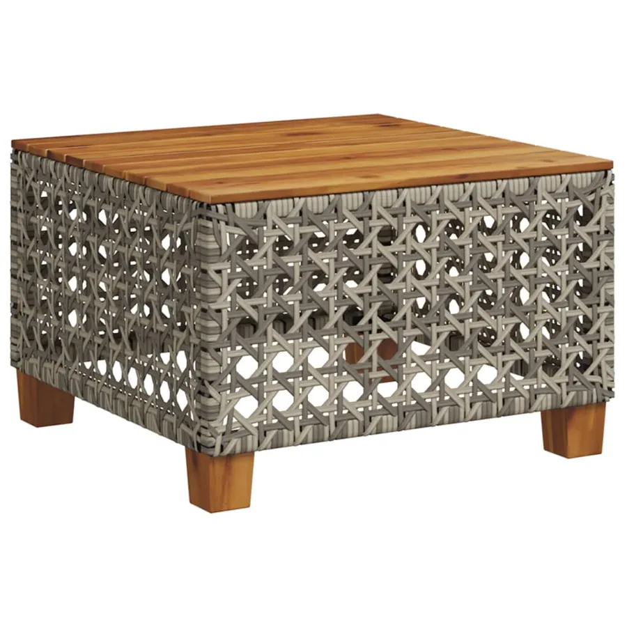 Table de jardin gris 55x55x36 cm résine tressée et bois acacia - 2