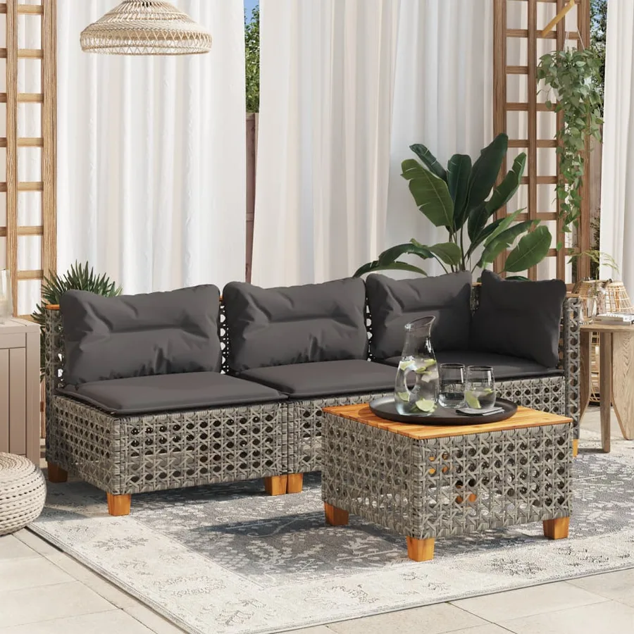 Table de jardin gris 55x55x36 cm résine tressée et bois acacia - 3