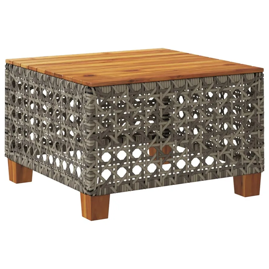 Table de jardin gris 55x55x36 cm résine tressée et bois acacia - 6