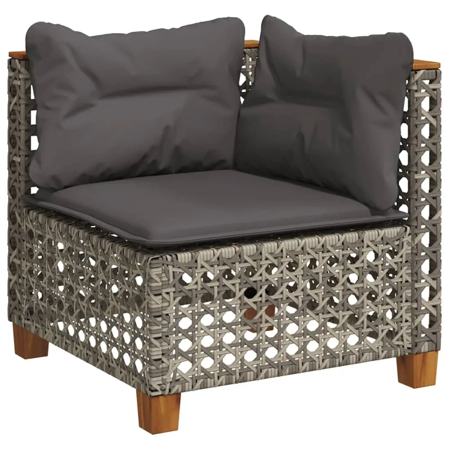 Canapé d'angle de jardin avec coussins gris résine tressée - 2