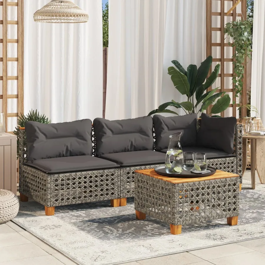 Canapé d'angle de jardin avec coussins gris résine tressée - 3