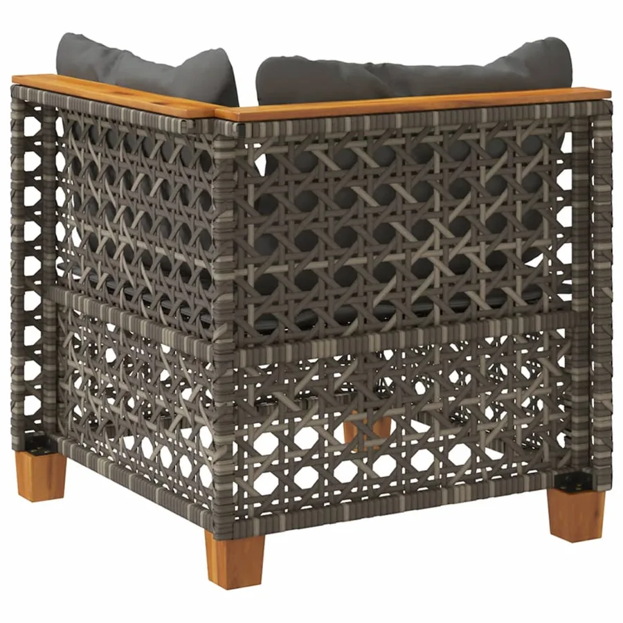 Canapé d'angle de jardin avec coussins gris résine tressée - 6