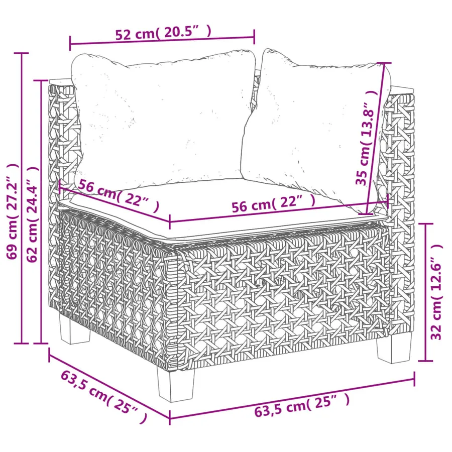 Canapé d'angle de jardin avec coussins gris résine tressée - 9