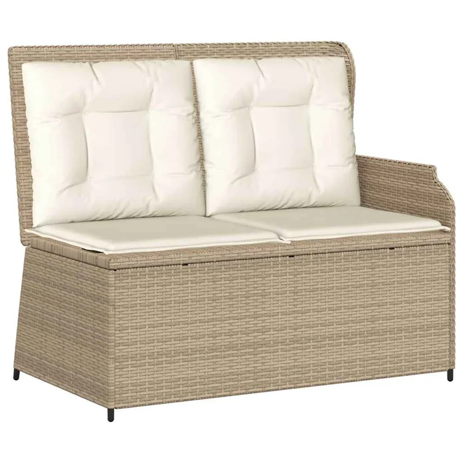 Banc inclinable de jardin avec coussins beige résine tressée - 2
