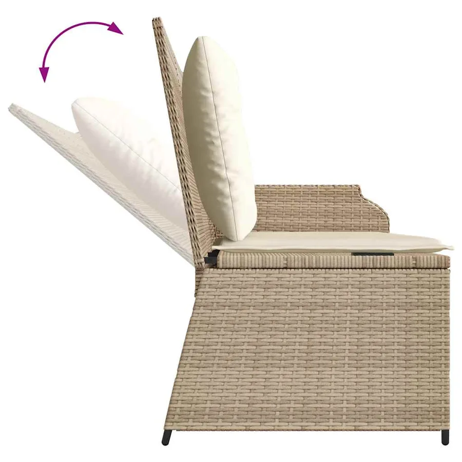 Banc inclinable de jardin avec coussins beige résine tressée - 7