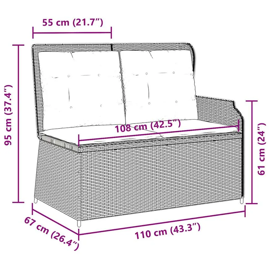 Banc inclinable de jardin avec coussins beige résine tressée - 9