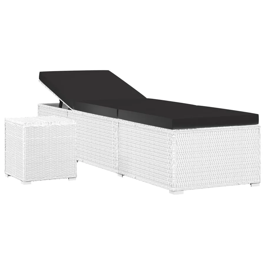 Chaise longue avec coussin et table à thé rotin Blanc - 2