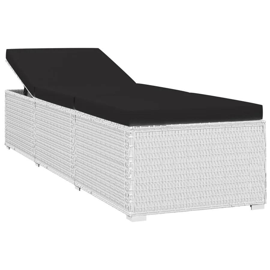 Chaise longue avec coussin et table à thé rotin Blanc - 5