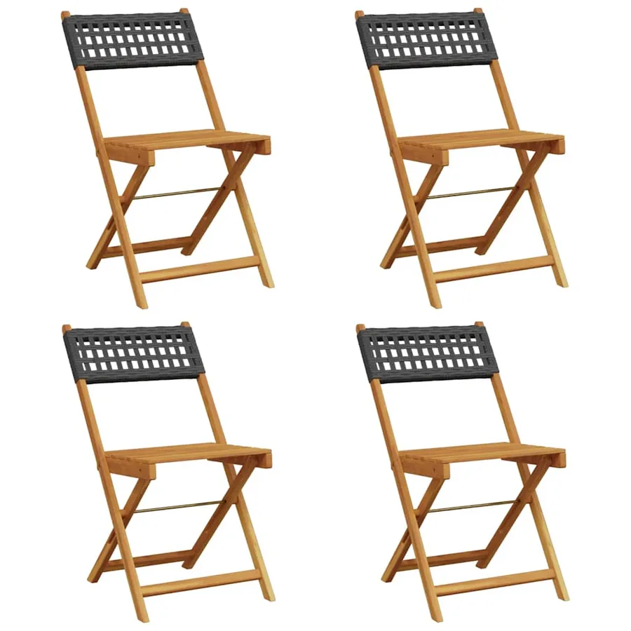Chaises de jardin pliantes lot de 4 noir poly rotin bois massif - 2