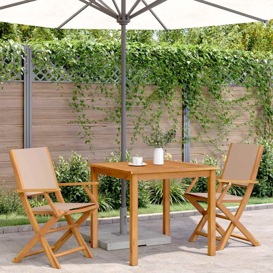Chaises de jardin lot de 2 taupe bois d'acacia massif et tissu - 3