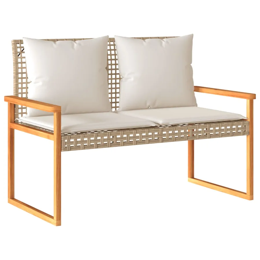 Banc de jardin avec coussin mélange beige résine tressée acacia - 2