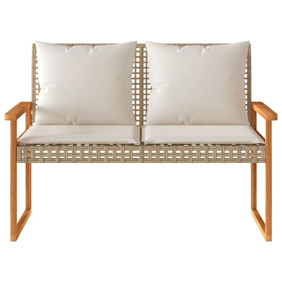 Banc de jardin avec coussin mélange beige résine tressée acacia - 4