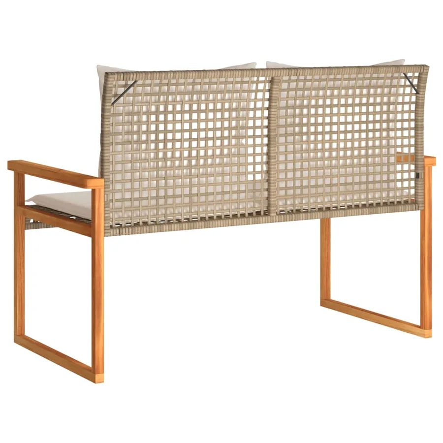 Banc de jardin avec coussin mélange beige résine tressée acacia - 6