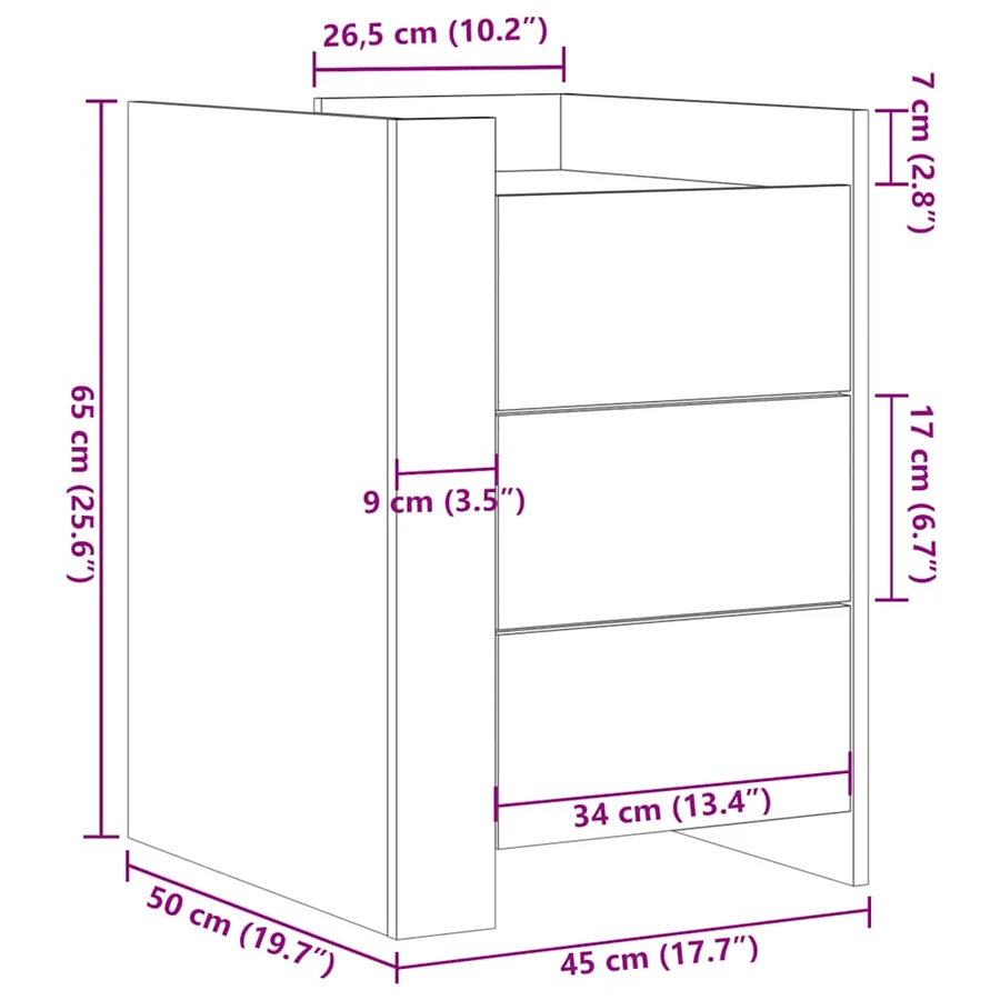 Table de chevet gris béton 45x50x65 cm bois d'ingénierie - 11