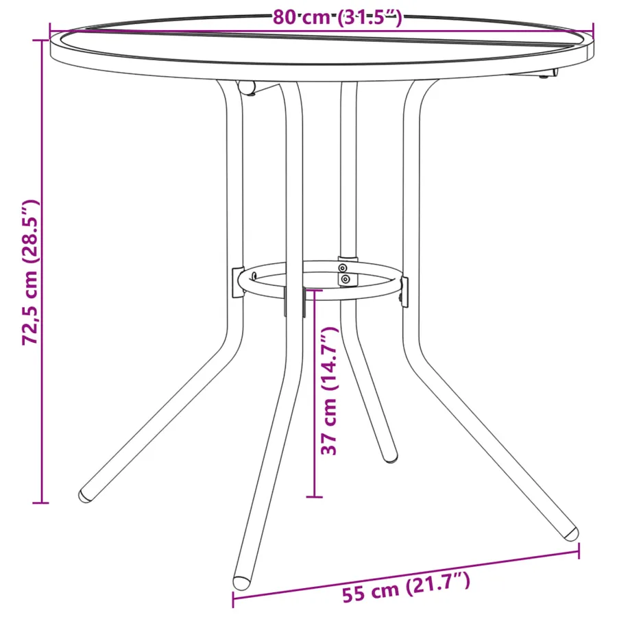 Table de patio ronde anthracite acier enduit de poudre - 8