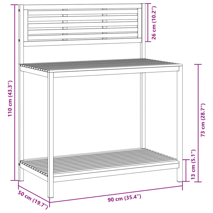 Table de travail de jardin bois d'acacia solide et acier - 8