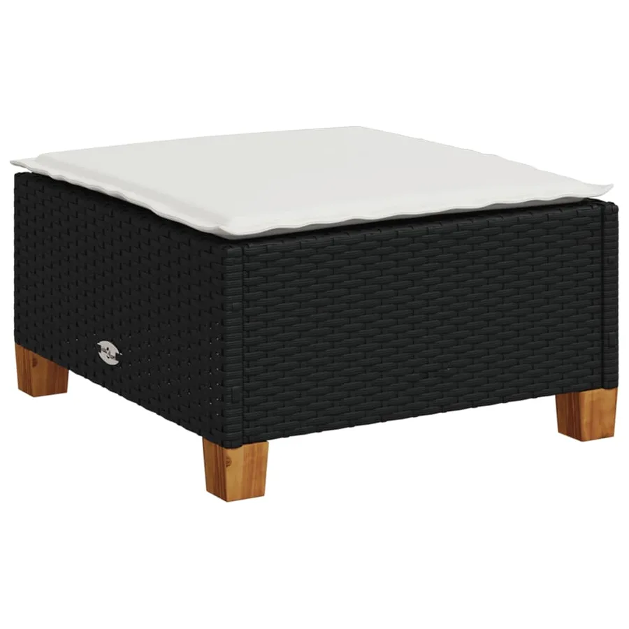 Tabouret de jardin et coussin noir 63,5x56x32 cm résine tressée - 2