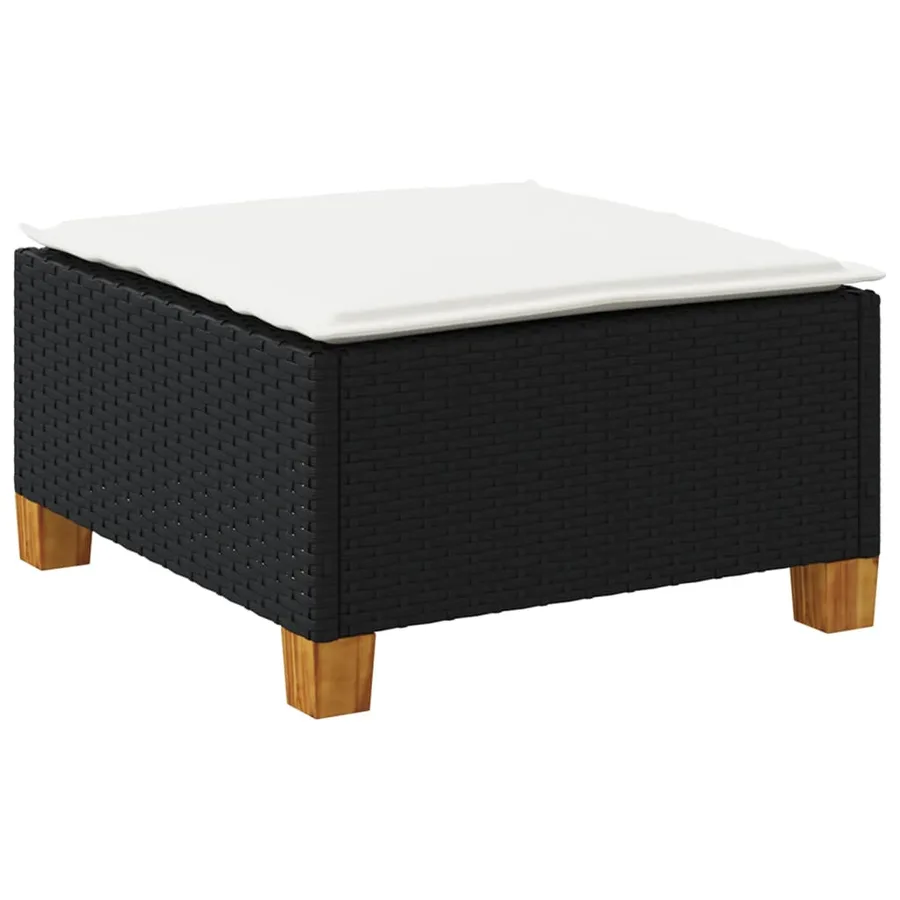 Tabouret de jardin et coussin noir 63,5x56x32 cm résine tressée - 6