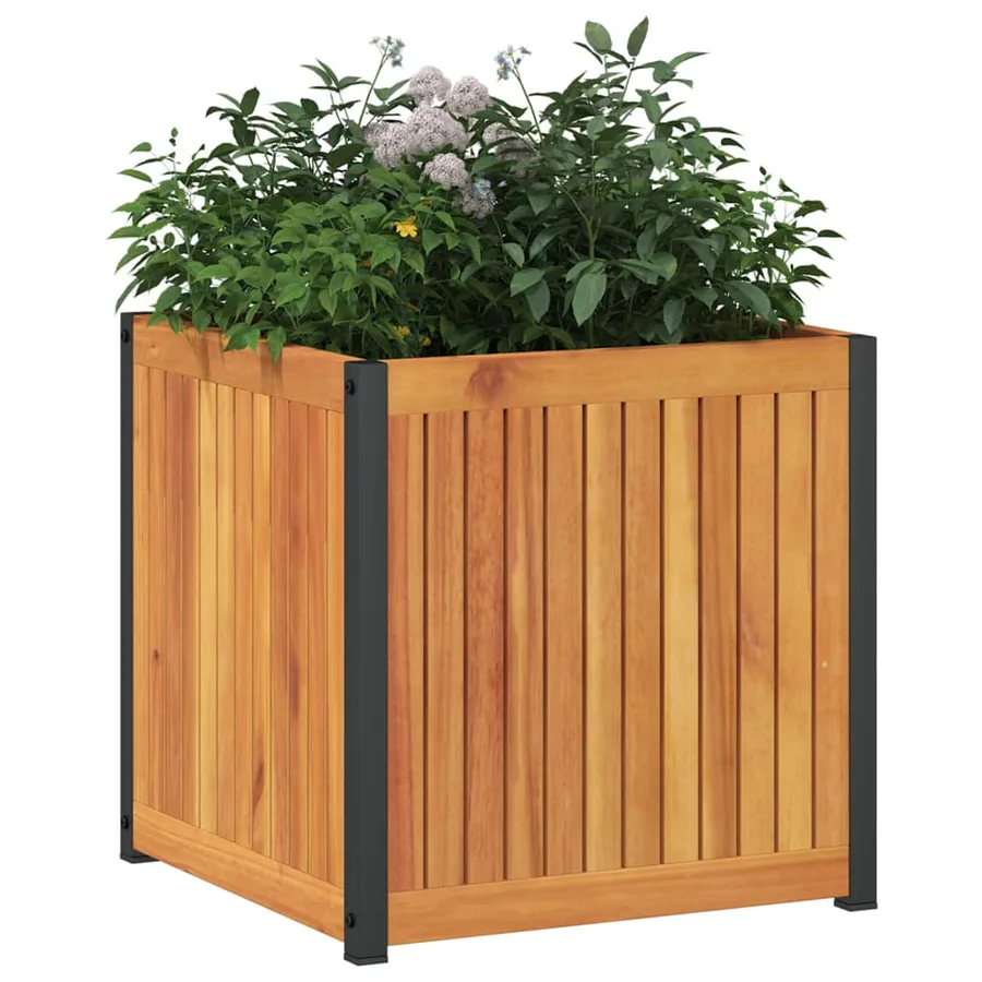 Jardinière 45x45x44 cm bois massif d'acacia et acier - 3