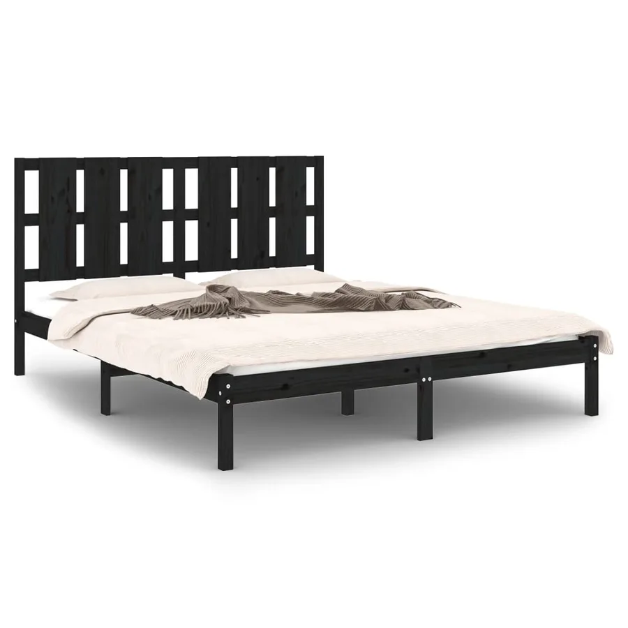 Cadre de lit sans matelas noir 150x200 cm bois massif - 2