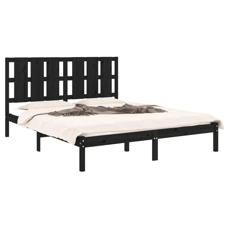 Cadre de lit sans matelas noir 150x200 cm bois massif - 3