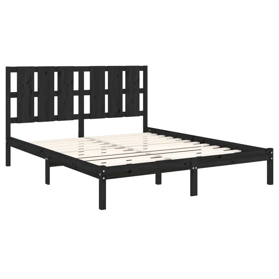 Cadre de lit sans matelas noir 150x200 cm bois massif - 4