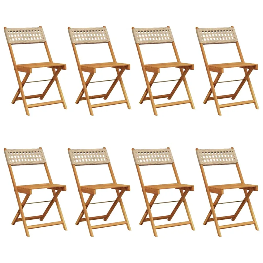 Chaises de jardin pliantes lot de 8 beige rotin et bois massif - 2