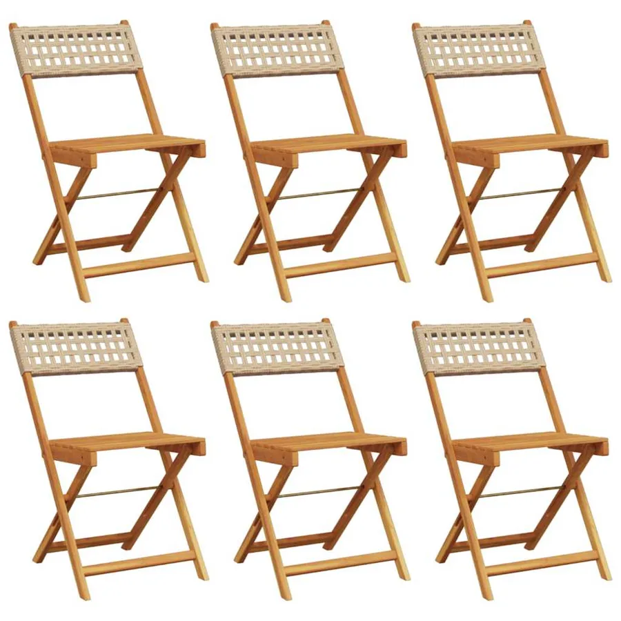 Chaises de jardin pliantes lot de 6 beige rotin et bois massif - 2