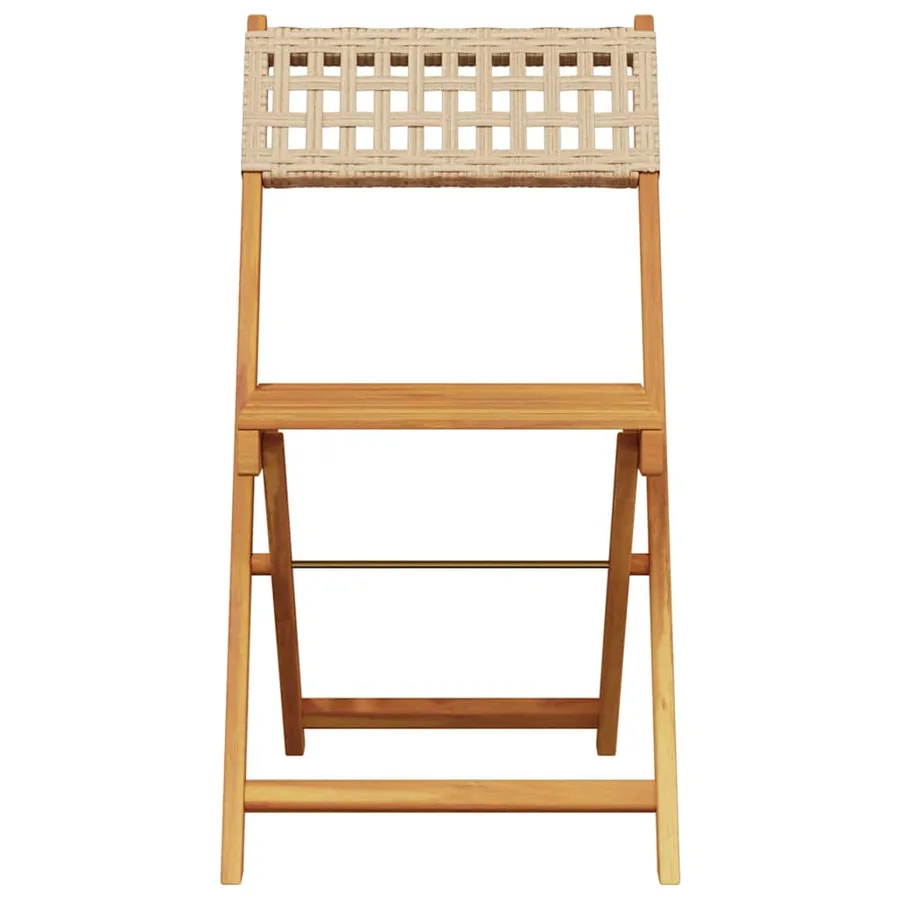 Chaises de jardin pliantes lot de 6 beige rotin et bois massif - 4