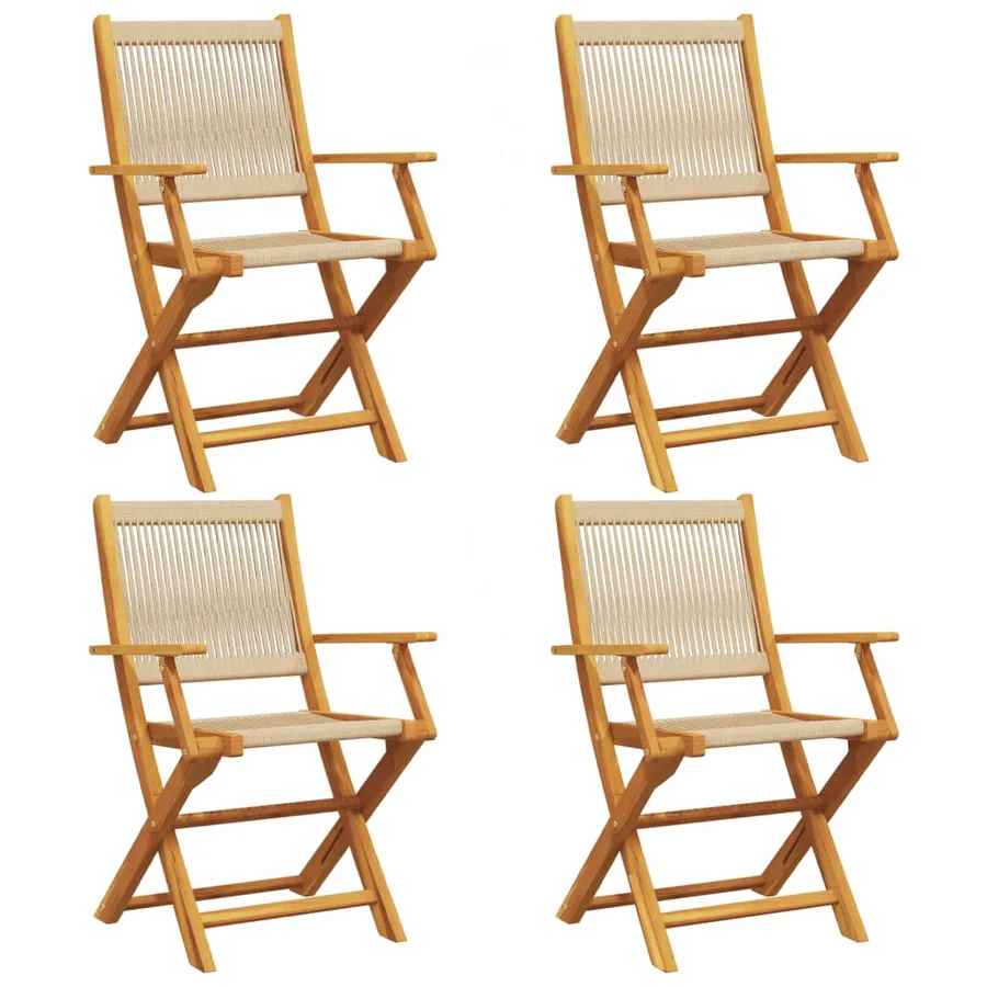 Chaises de jardin pliantes lot de 4 beige bois d'acacia massif - 2