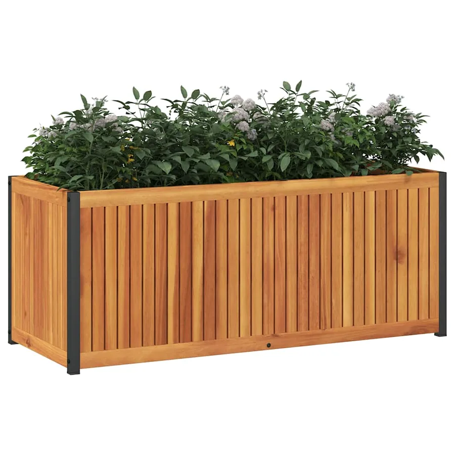 Jardinière 110x45x44 cm bois massif d'acacia et acier - 3
