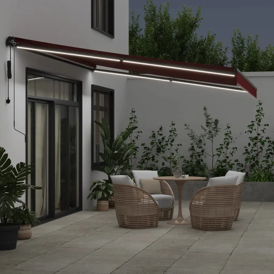 Auvent rétractable automatique avec LED bordeaux 450x350 cm - 3