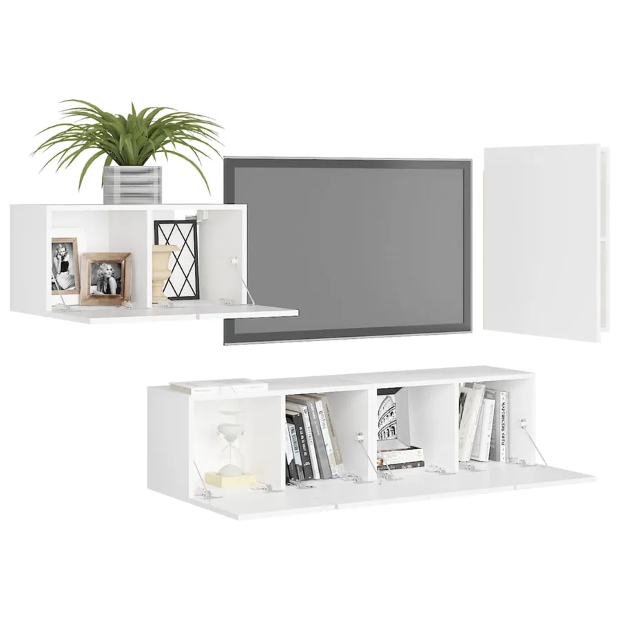 Ensemble de meubles TV 4 pcs Blanc Bois d'ingénierie - 3