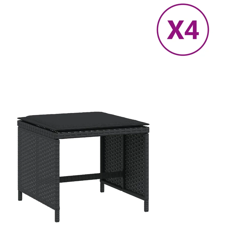 Tabourets de jardin avec coussins 4 pcs noir 40x40x35 cm rotin - 2