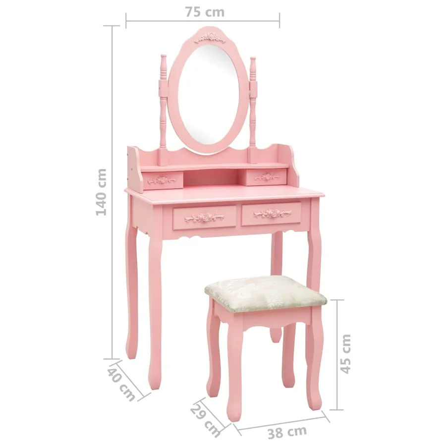 Ensemble de coiffeuse avec tabouret Rose 75x69x140 cm Paulownia - 11