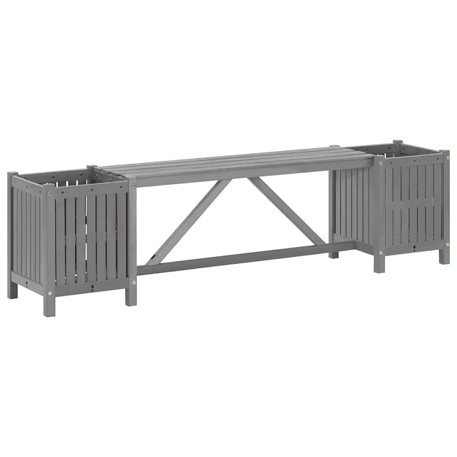 Banc de jardin avec 2 jardinières 150 cm bois d'acacia gris - 2