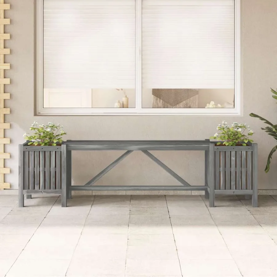 Banc de jardin avec 2 jardinières 150 cm bois d'acacia gris - 3