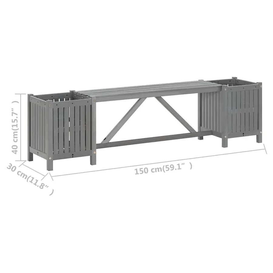 Banc de jardin avec 2 jardinières 150 cm bois d'acacia gris - 8