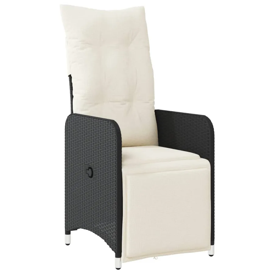 Chaise inclinable de jardin avec coussins noir résine tressée - 2