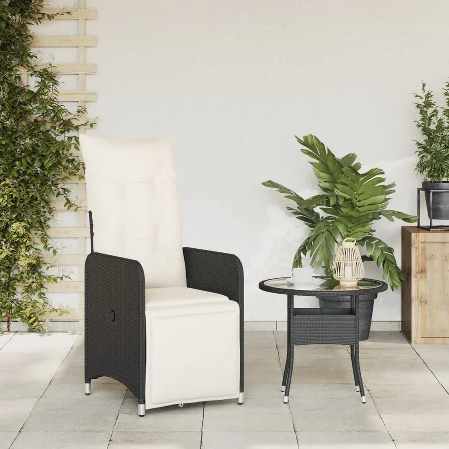 Chaise inclinable de jardin avec coussins noir résine tressée - 3