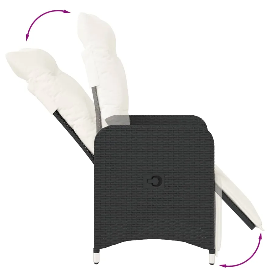 Chaise inclinable de jardin avec coussins noir résine tressée - 7