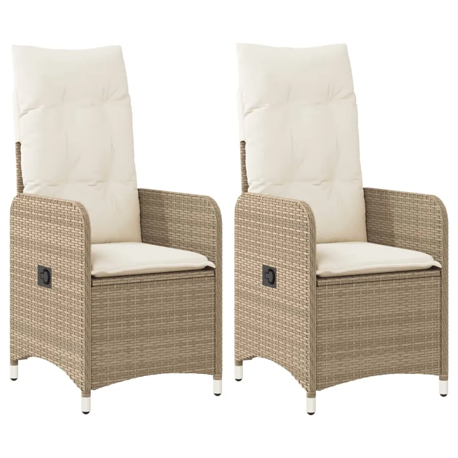 Chaises inclinables de jardin lot de 2 et coussins beige rotin - 2