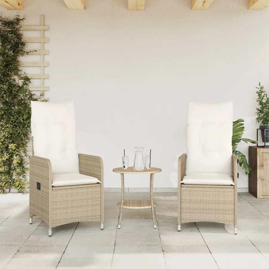 Chaises inclinables de jardin lot de 2 et coussins beige rotin - 3