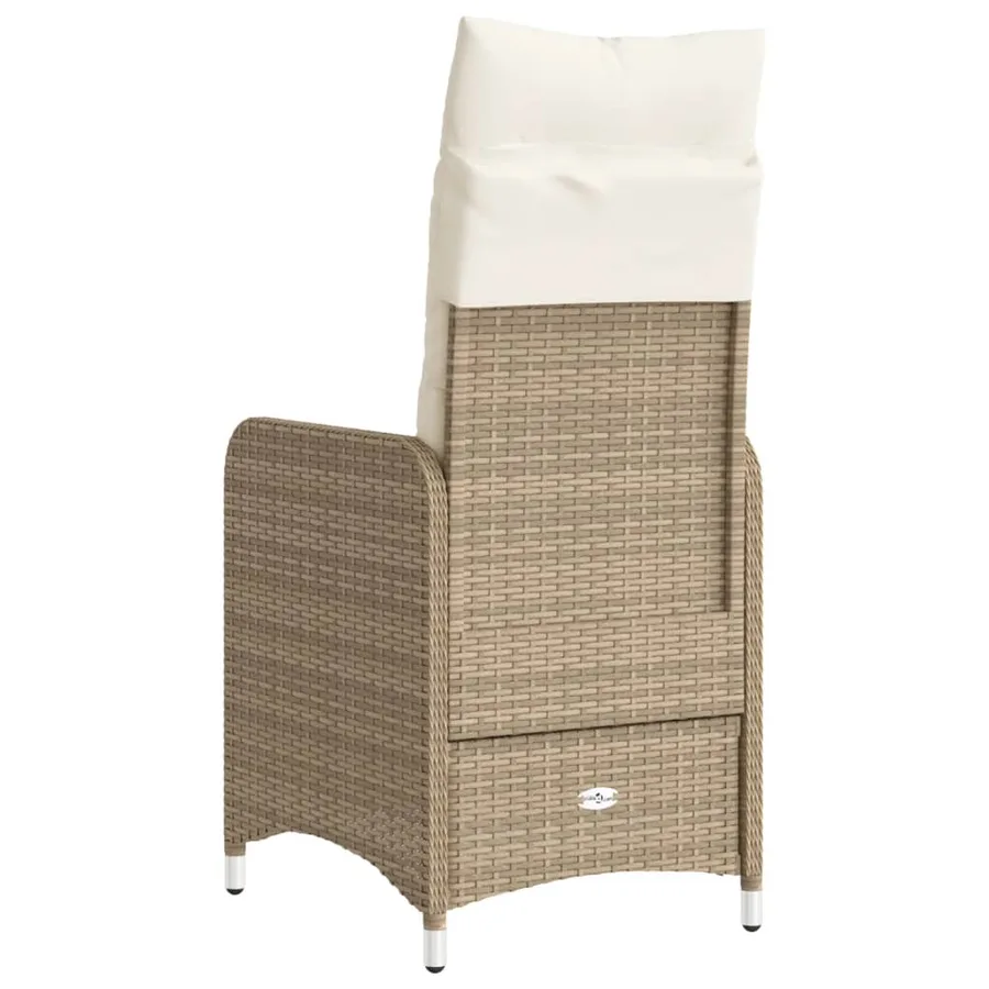 Chaises inclinables de jardin lot de 2 et coussins beige rotin - 6