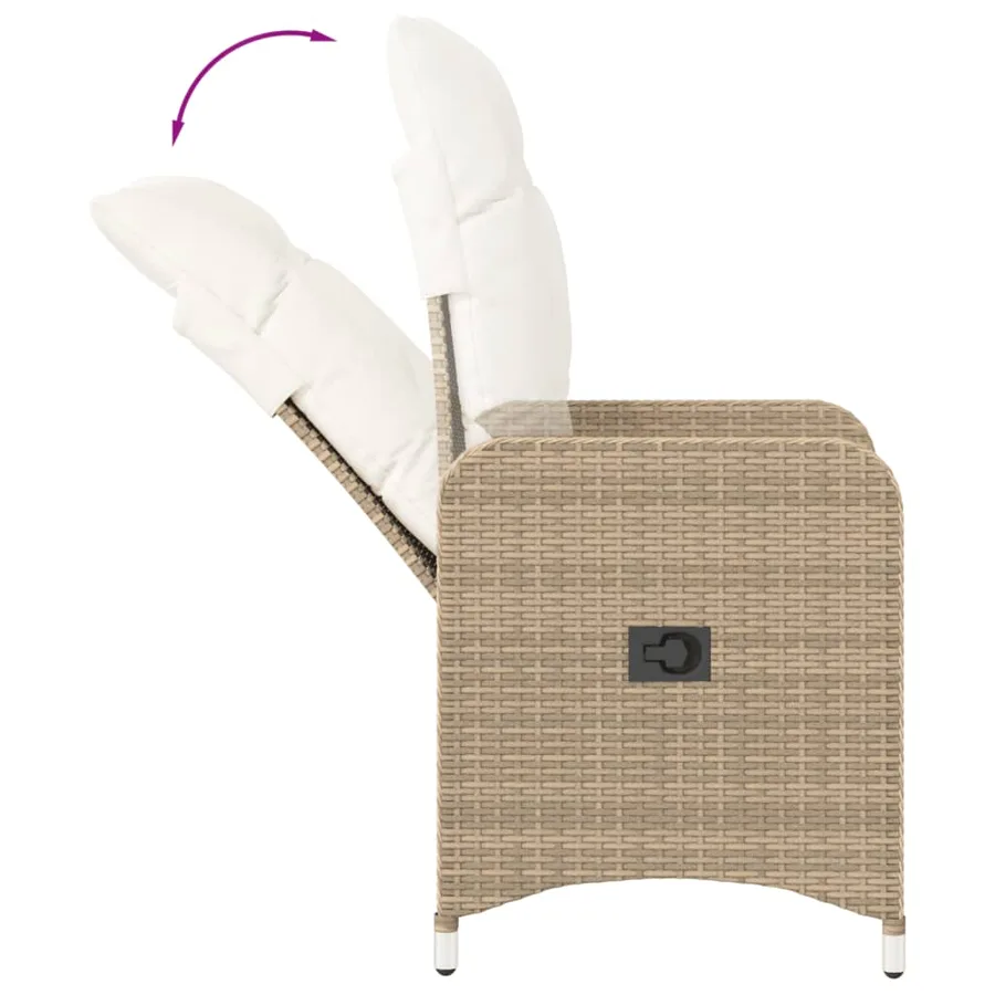 Chaises inclinables de jardin lot de 2 et coussins beige rotin - 7