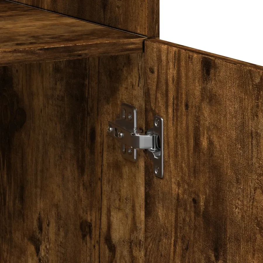 Buffet haut chêne fumé 70x42,5x185 cm bois d'ingénierie - 7