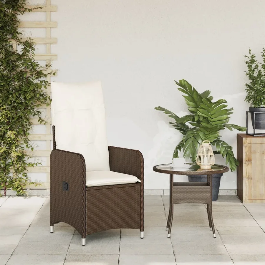 Chaise inclinable de jardin avec coussins marron résine tressée - 3